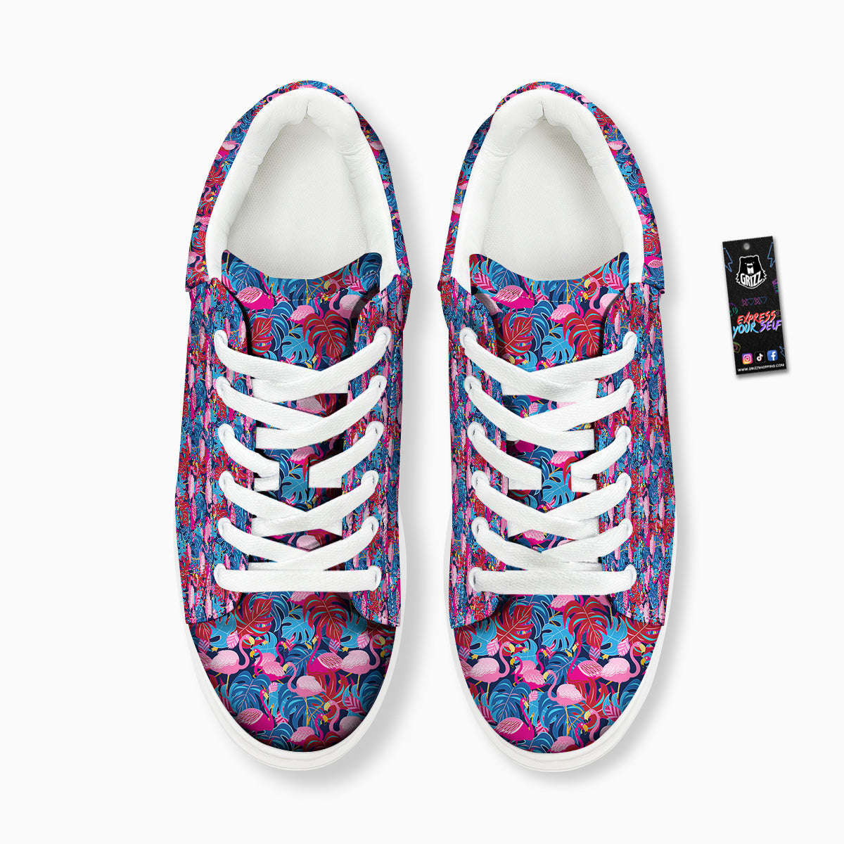 Tropical Blue And Pink Flamingo Print Platform Shoes-grizzshop