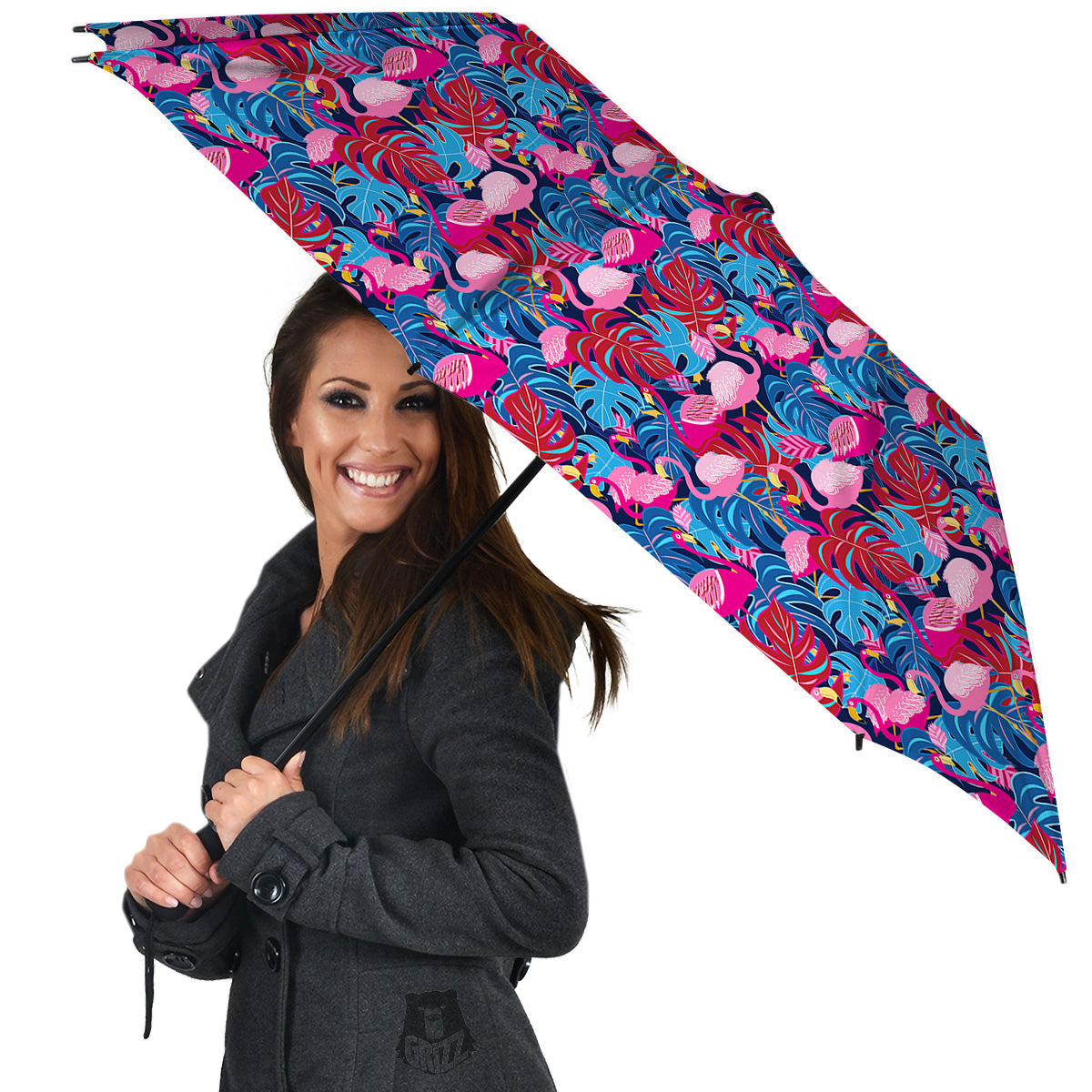 Tropical Blue And Pink Flamingo Print Umbrella-grizzshop