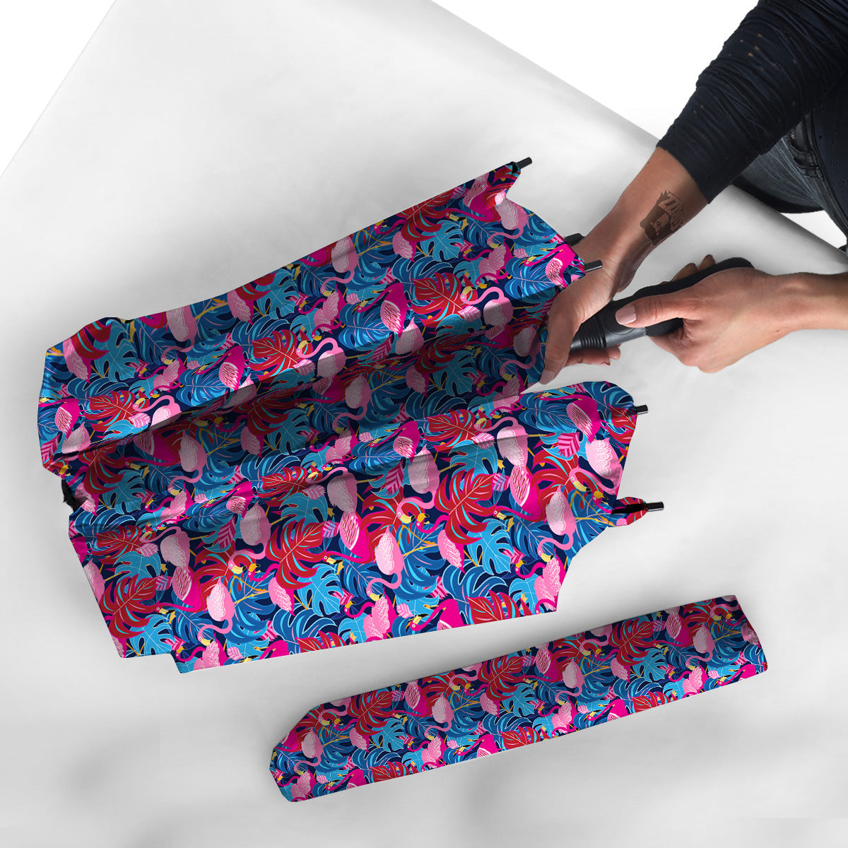 Tropical Blue And Pink Flamingo Print Umbrella-grizzshop