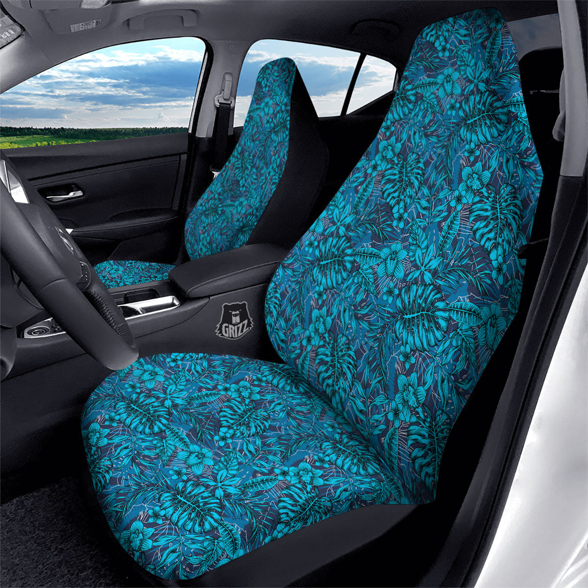 Tropical Blue Hawaiian Print Pattern Car Seat Covers-grizzshop