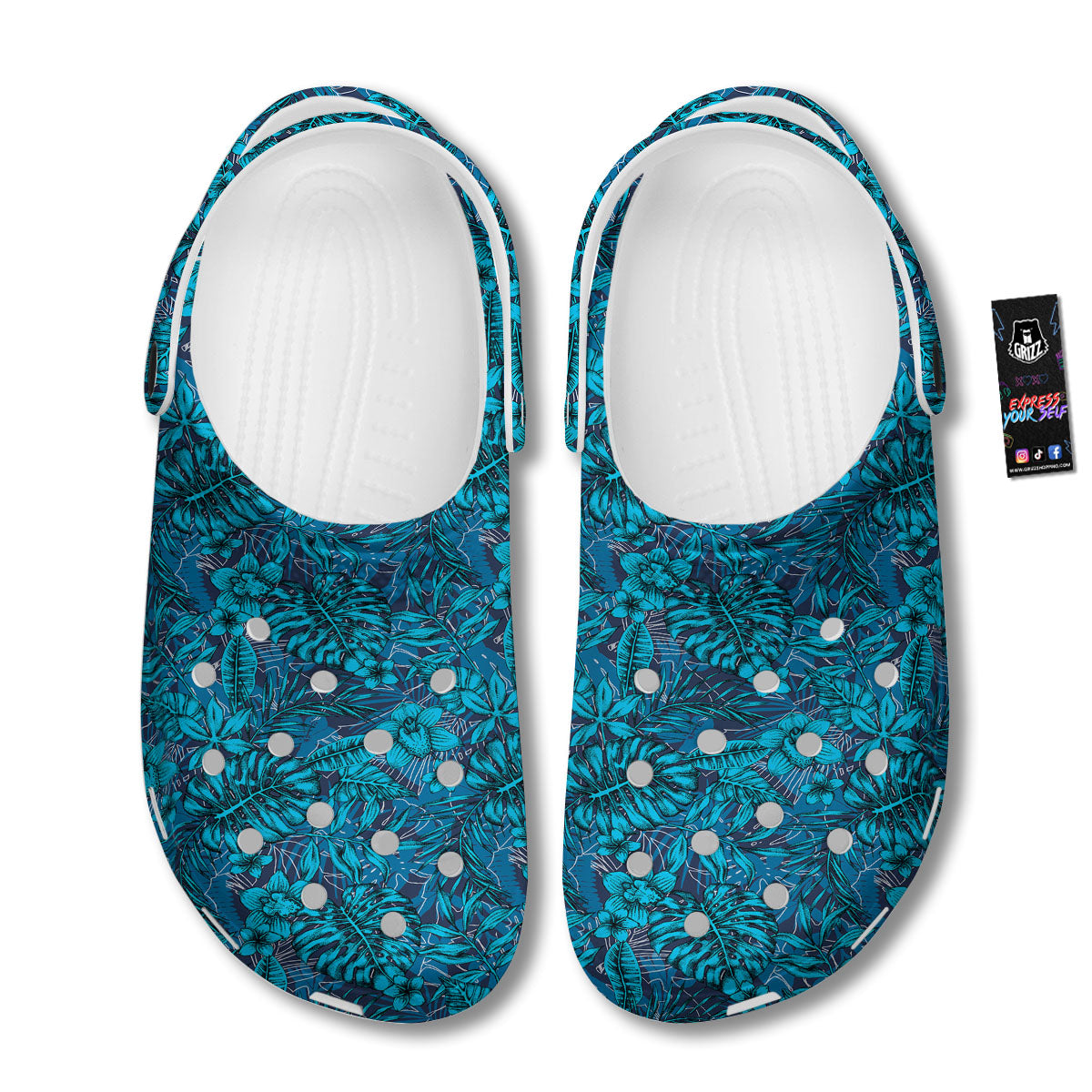 Tropical Blue Hawaiian Print Pattern Clog-grizzshop