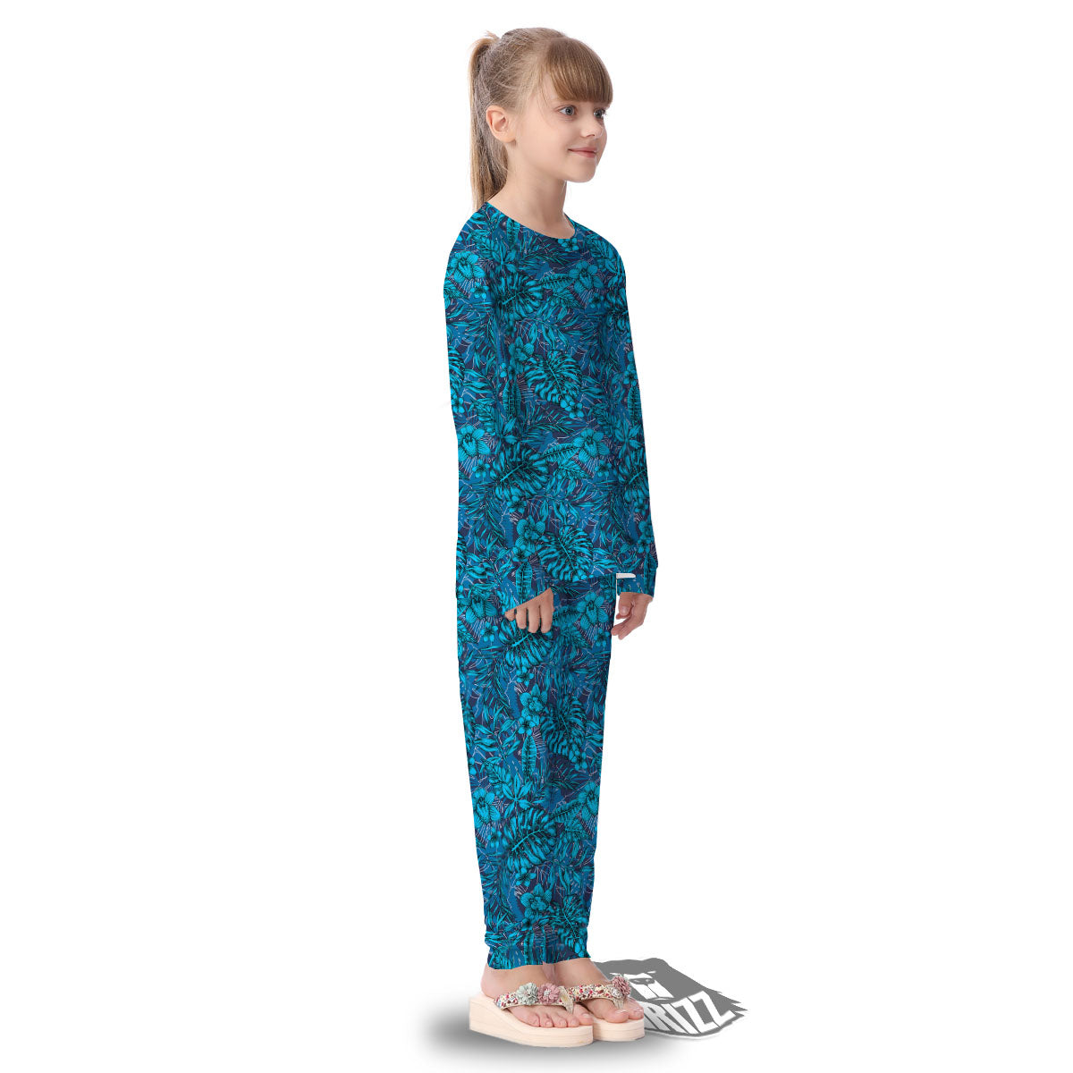 Tropical Blue Hawaiian Print Pattern Kid's Pajamas-grizzshop