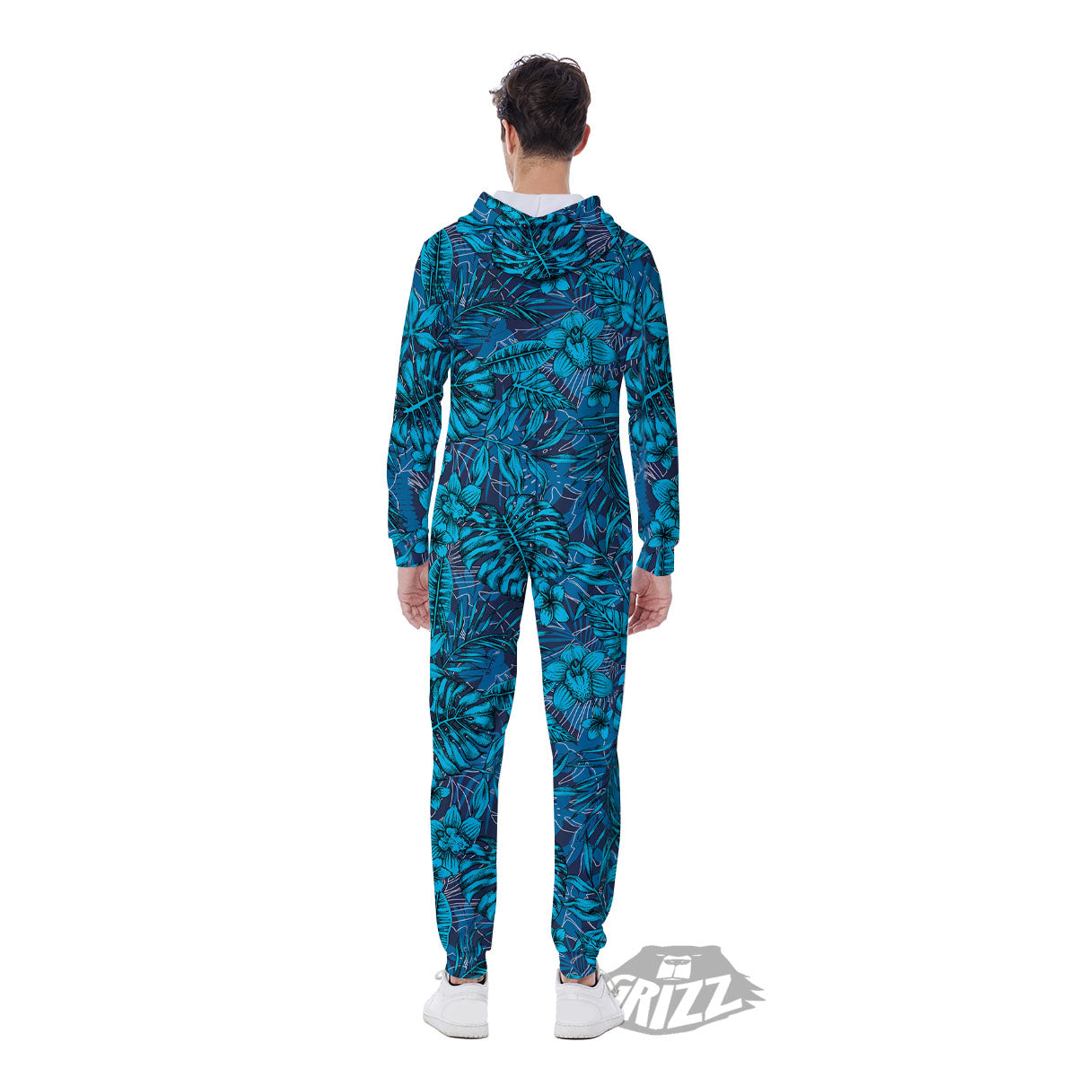 Tropical Blue Hawaiian Print Pattern Men's Jumpsuit-grizzshop