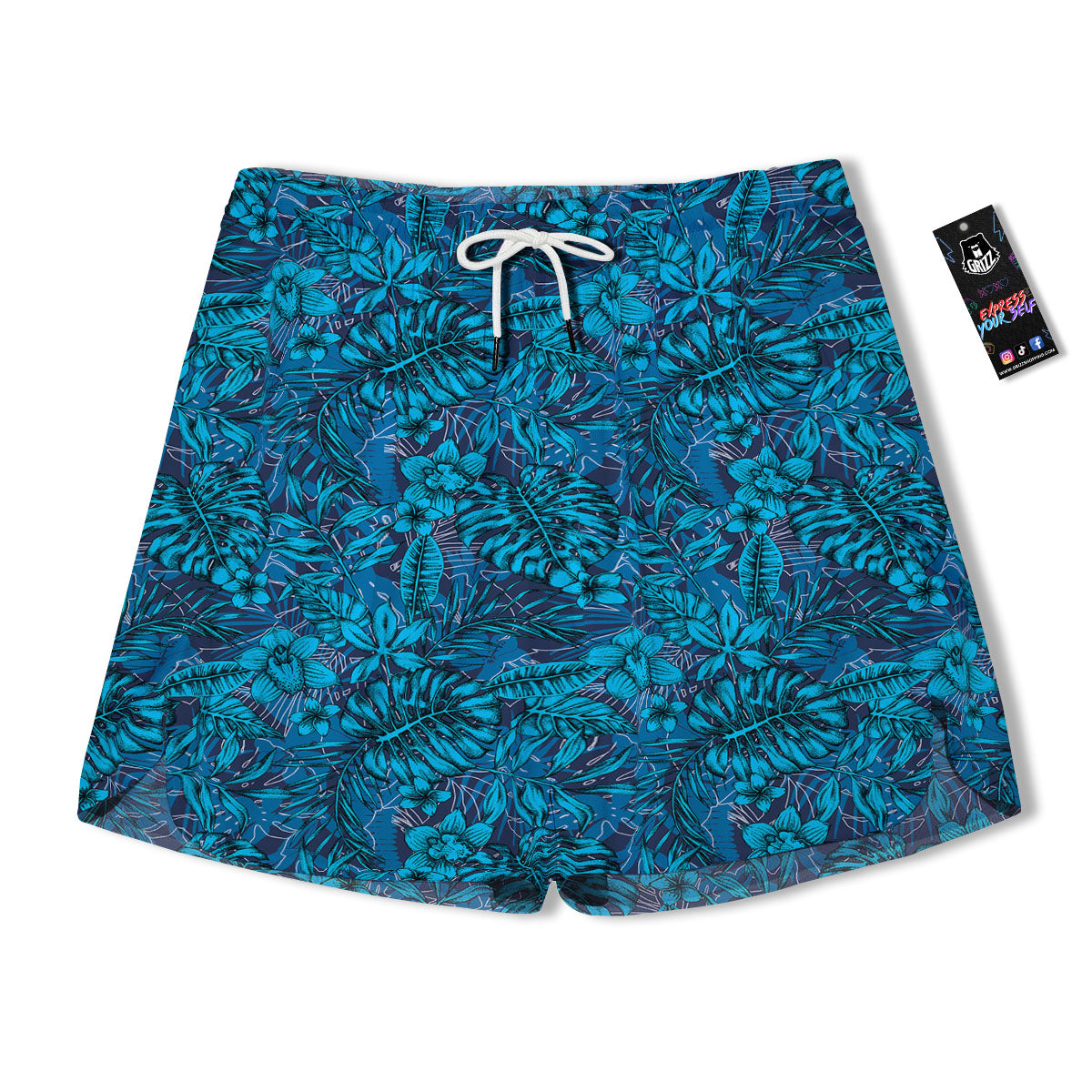 Tropical Blue Hawaiian Print Pattern Men's Running Shorts-grizzshop