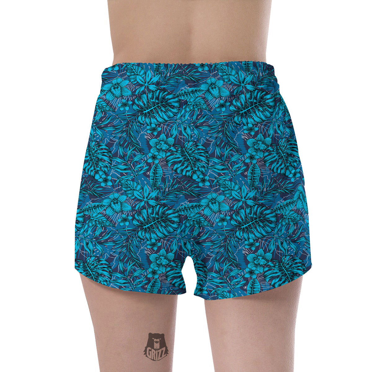 Tropical Blue Hawaiian Print Pattern Women's Shorts-grizzshop
