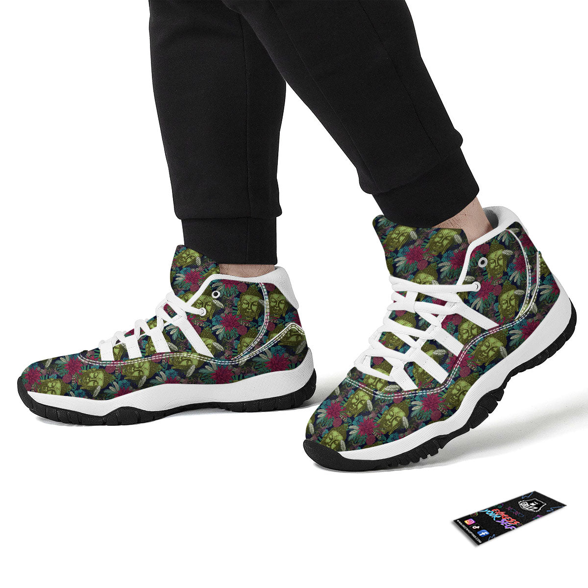 Tropical Buddha Pattern Print White Bball Shoes-grizzshop