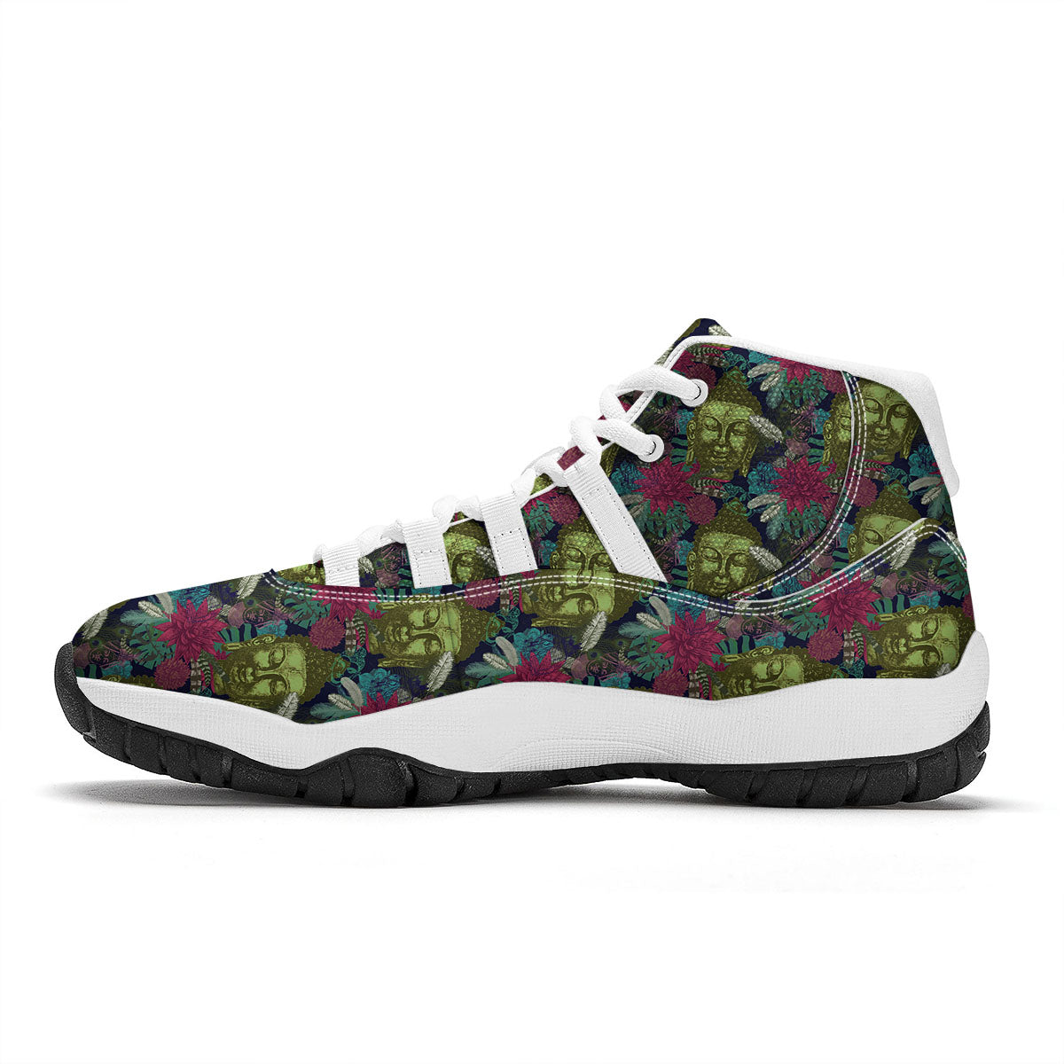 Tropical Buddha Pattern Print White Bball Shoes-grizzshop