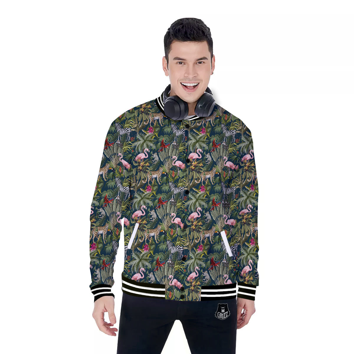 Tropical Cartoon Print Pattern Baseball Jacket-grizzshop