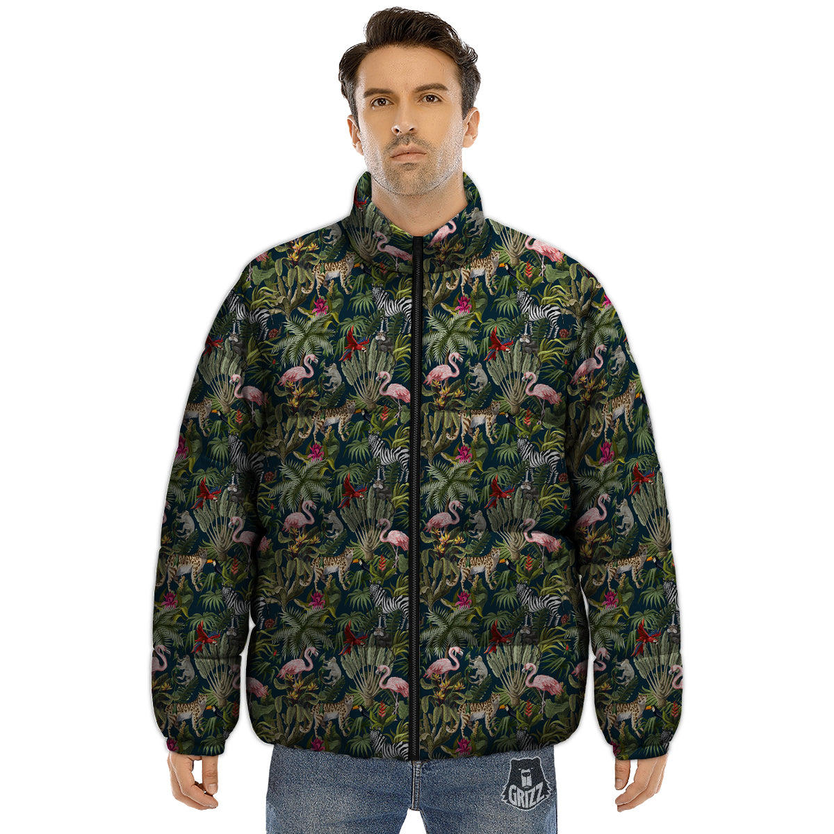 Tropical Cartoon Print Pattern Puffer Jacket-grizzshop