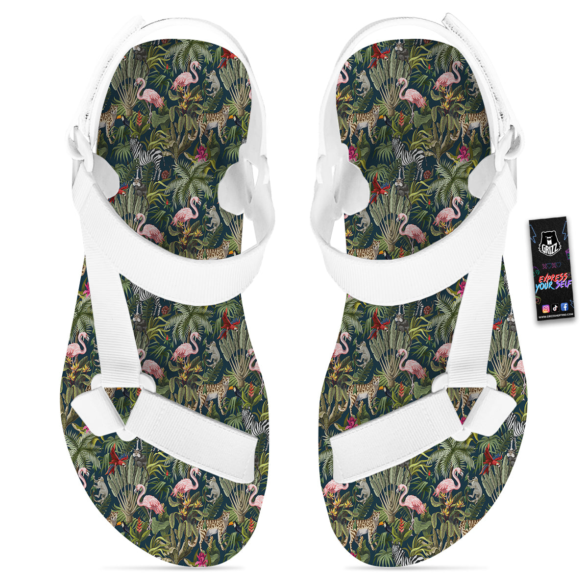 Tropical Cartoon Print Pattern White Open Toe Sandals-grizzshop