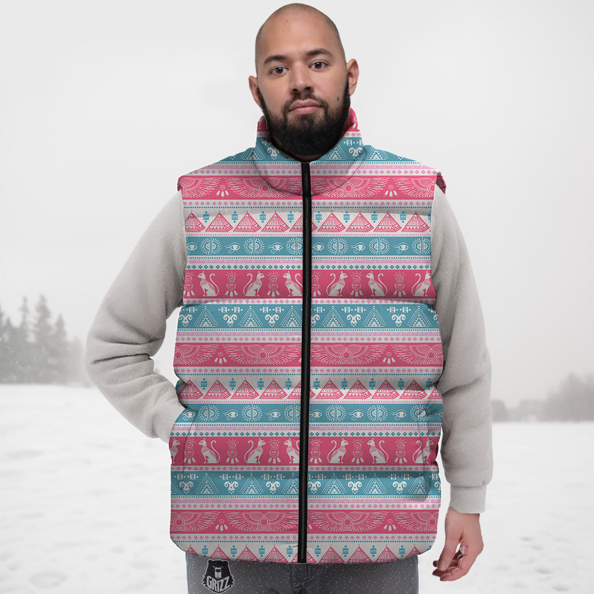 Tropical Elephant Print Down Vest-grizzshop