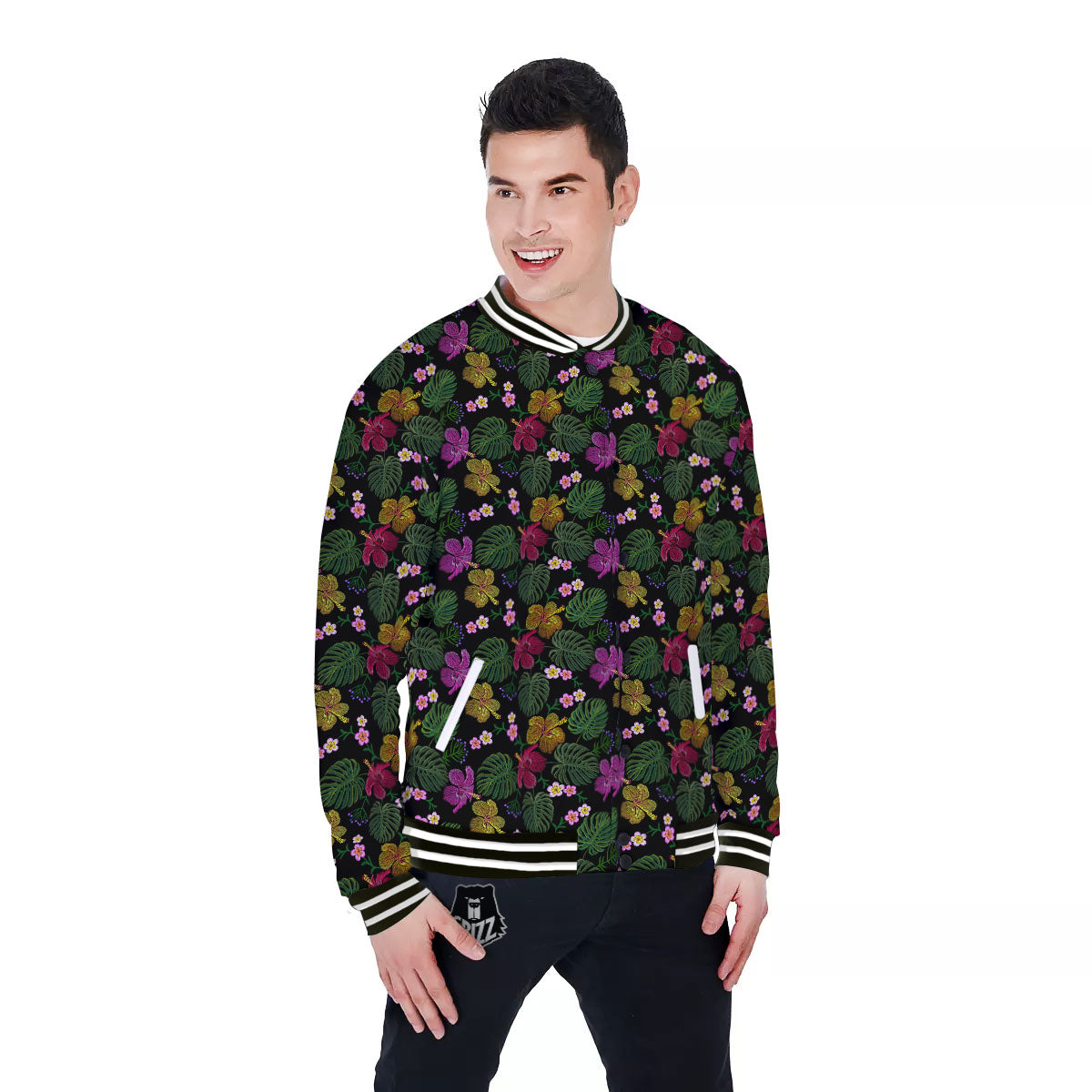 Tropical Embroidery Print Pattern Baseball Jacket-grizzshop