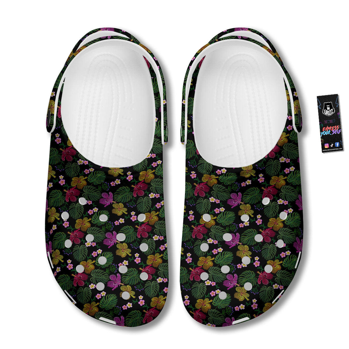 Tropical Embroidery Print Pattern Clog-grizzshop