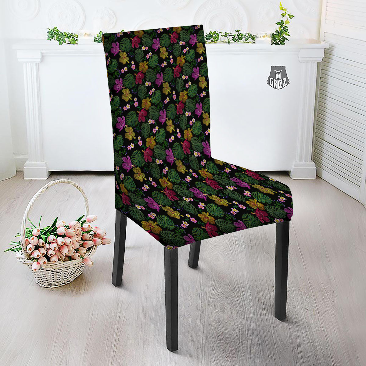 Tropical Embroidery Print Pattern Dining Chair Slipcover-grizzshop