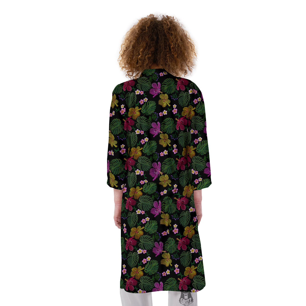 Tropical Embroidery Print Pattern Kimono-grizzshop