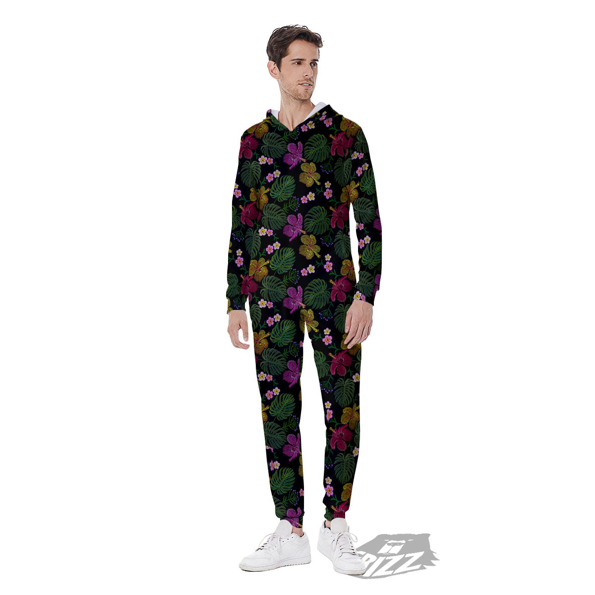Tropical Embroidery Print Pattern Men's Jumpsuit-grizzshop