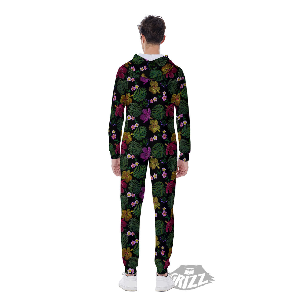 Tropical Embroidery Print Pattern Men's Jumpsuit-grizzshop