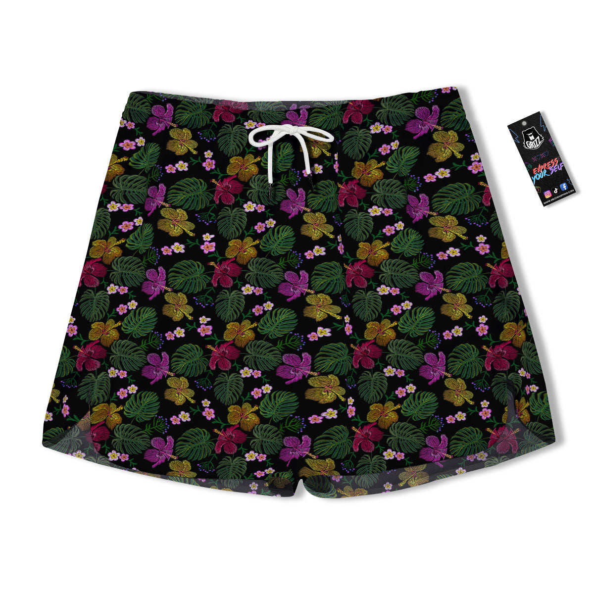 Tropical Embroidery Print Pattern Men's Running Shorts-grizzshop