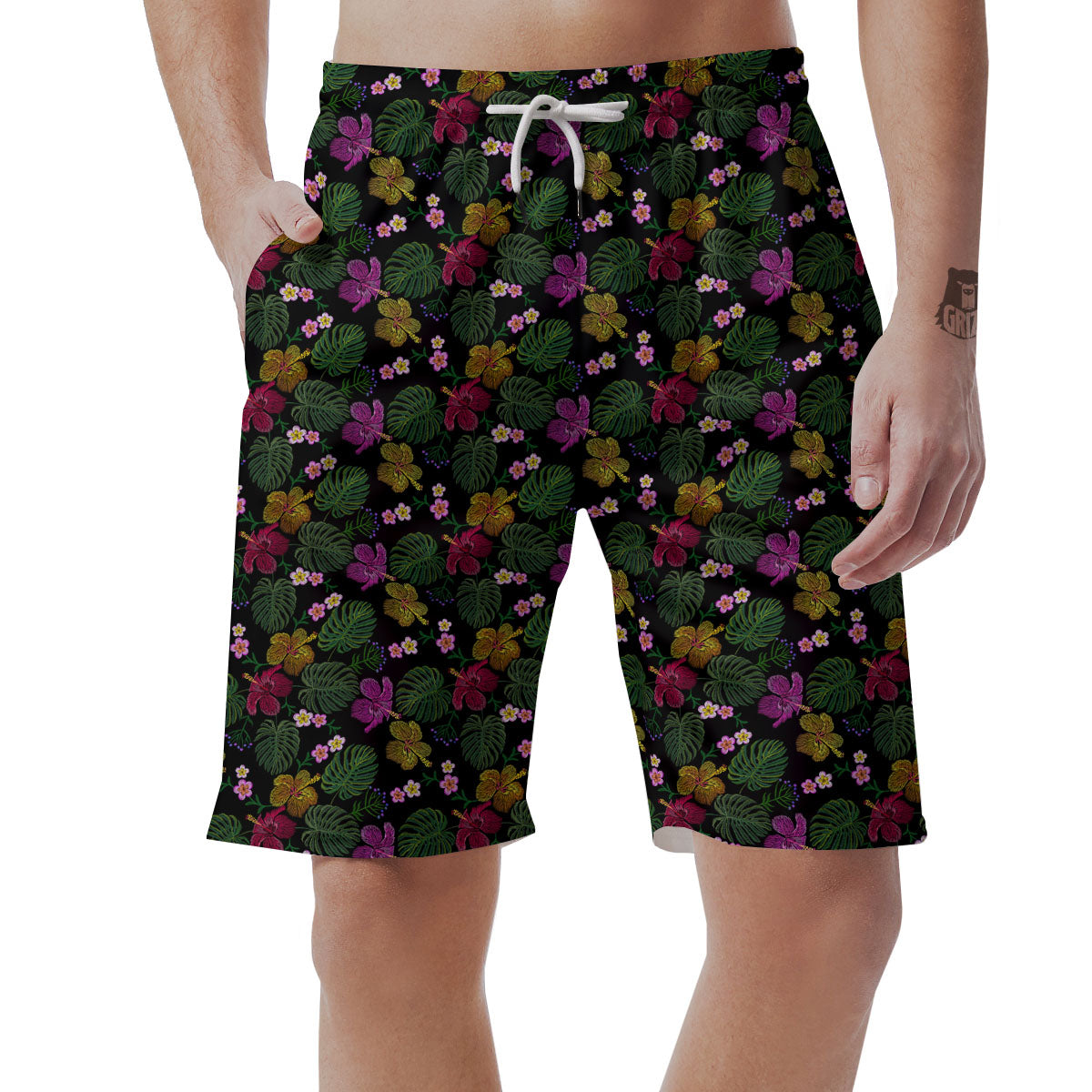 Tropical Embroidery Print Pattern Men's Shorts-grizzshop