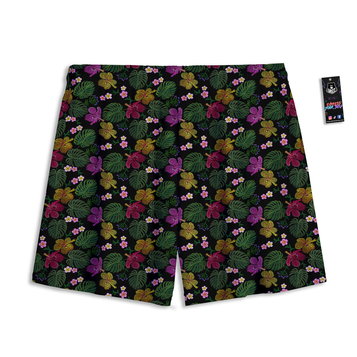 Tropical Embroidery Print Pattern Mesh Shorts-grizzshop