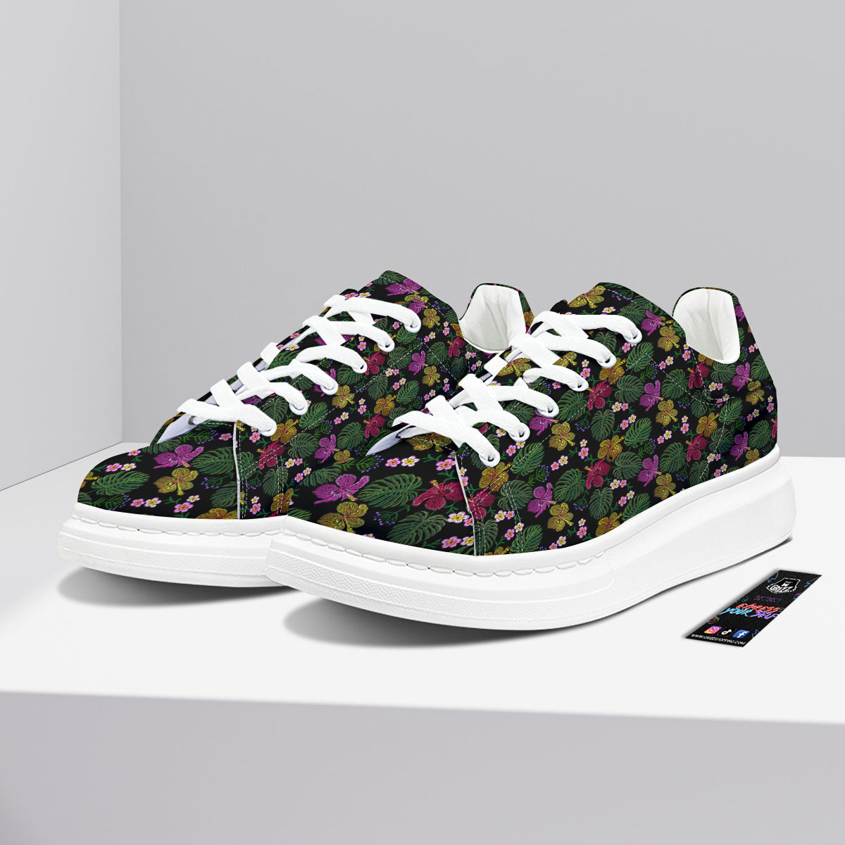Tropical Embroidery Print Pattern Platform Shoes-grizzshop