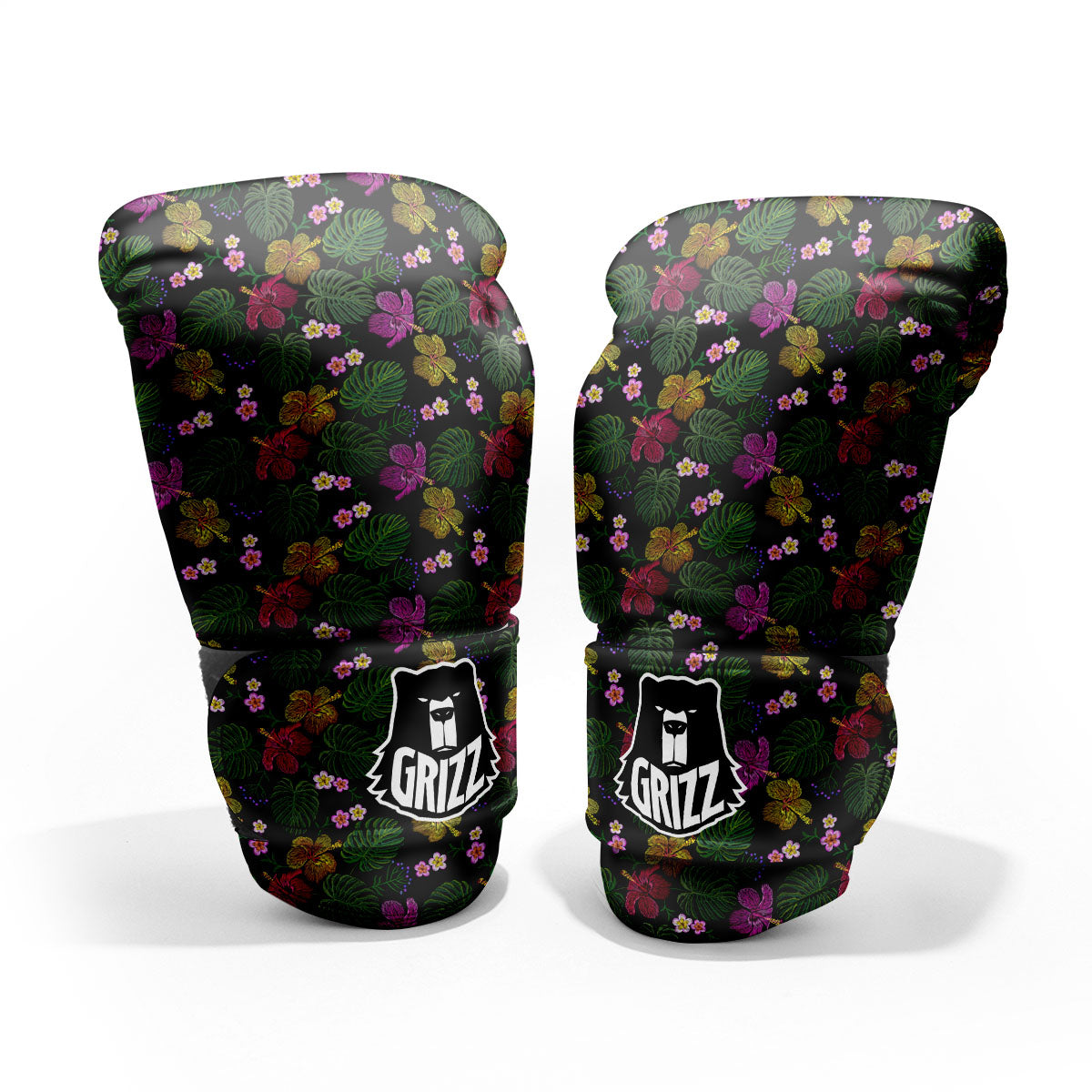 Tropical Embroidery Print Pattern Sparring Gloves-grizzshop