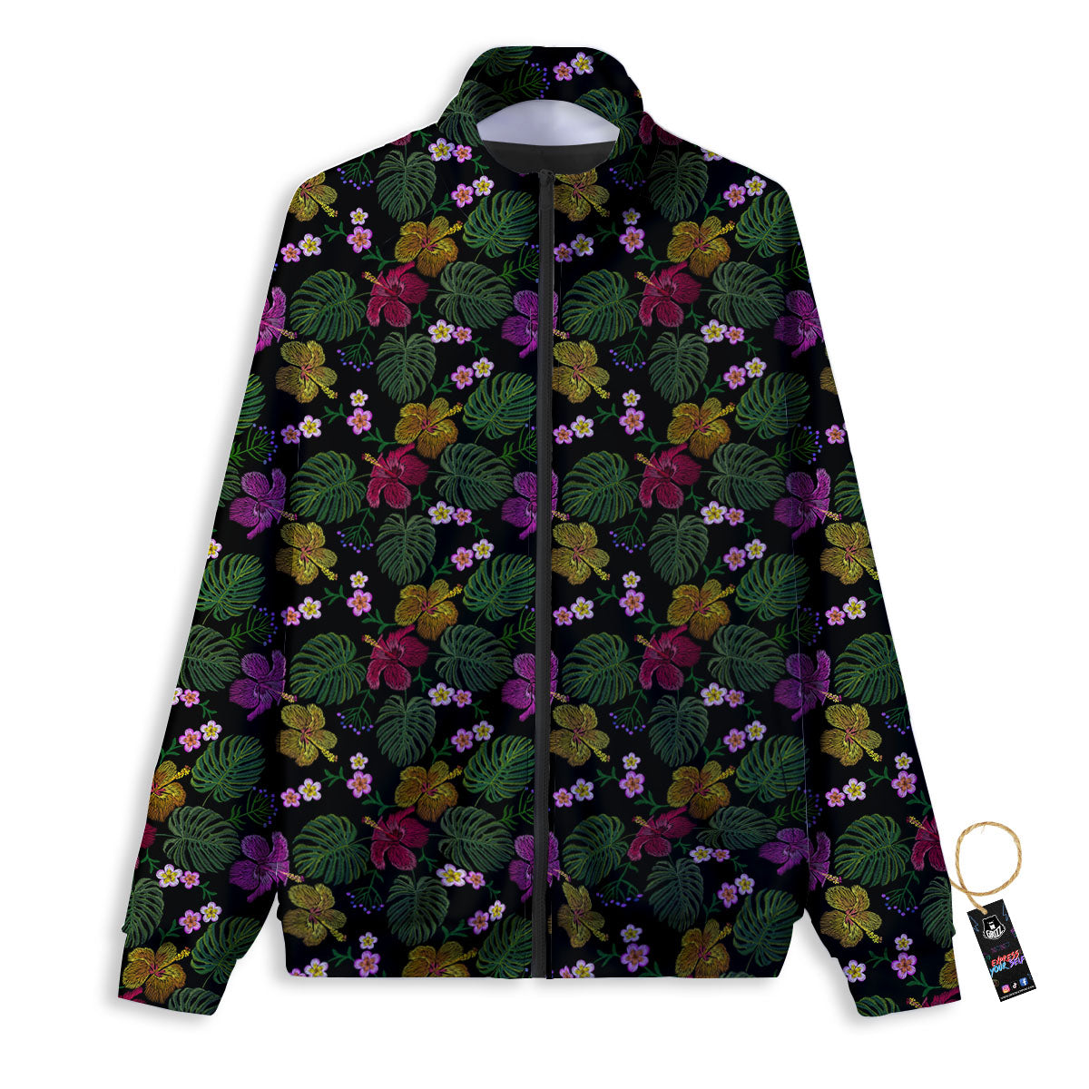 Tropical Embroidery Print Pattern Track Jacket-grizzshop