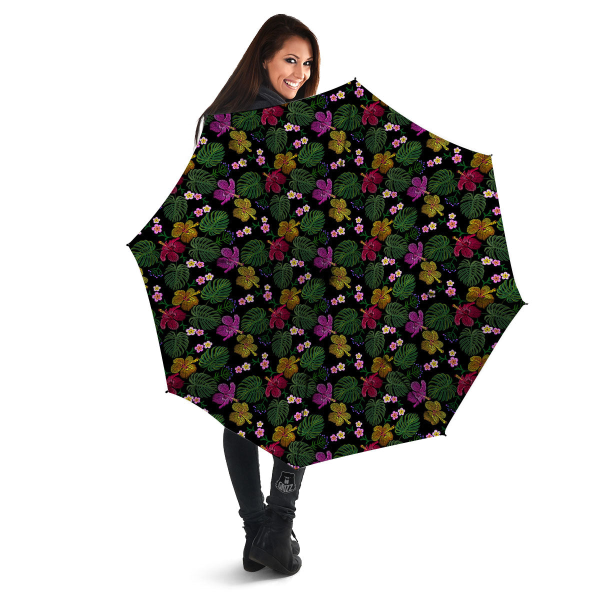 Tropical Embroidery Print Pattern Umbrella-grizzshop