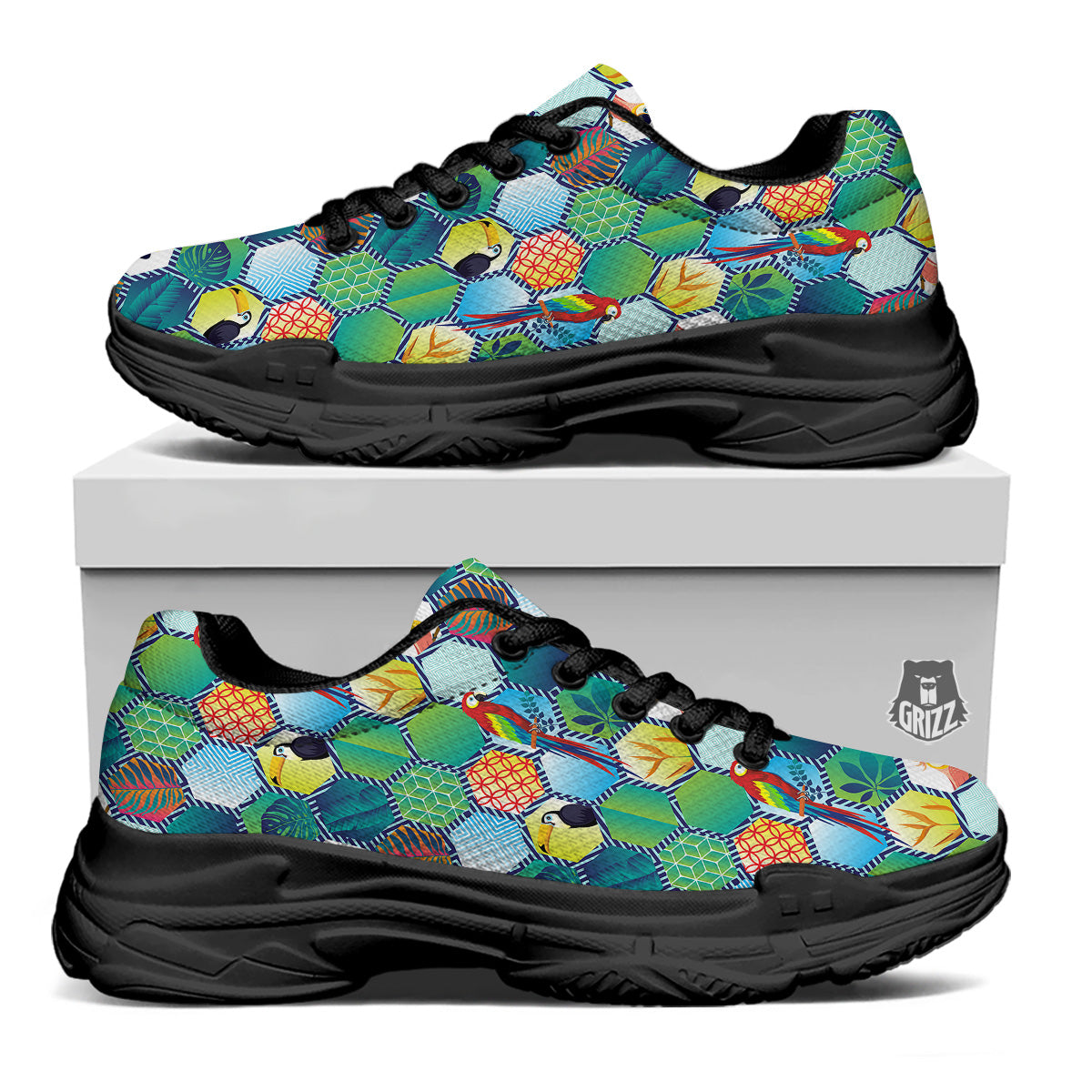 Tropical Exotic Hawaii Art Print Pattern Black Chunky Shoes-grizzshop
