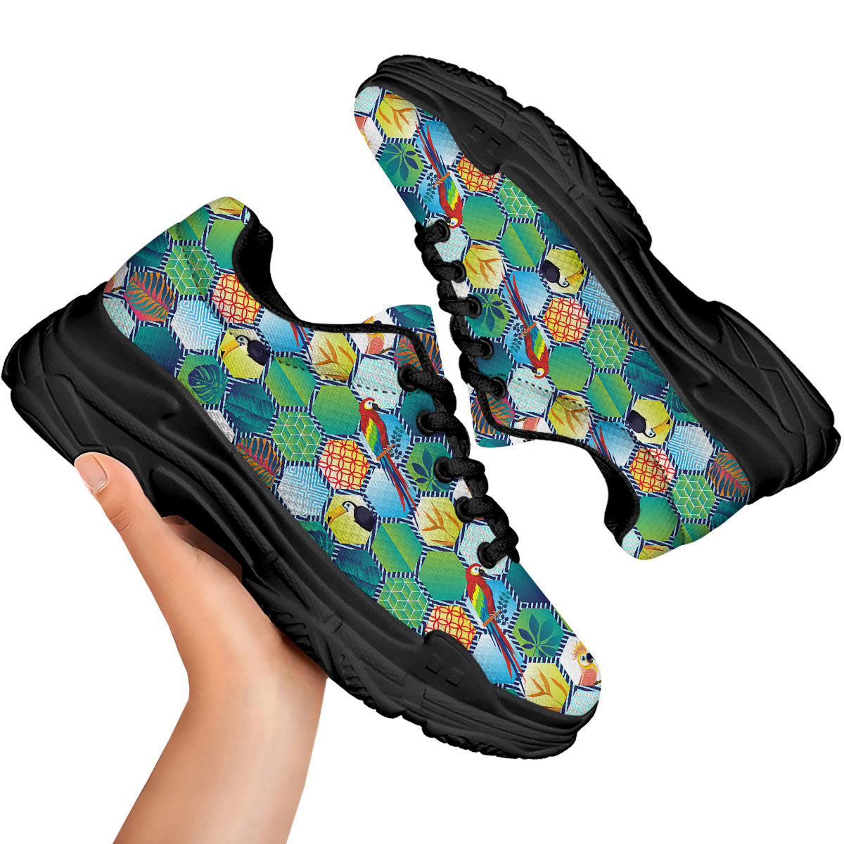 Tropical Exotic Hawaii Art Print Pattern Black Chunky Shoes-grizzshop