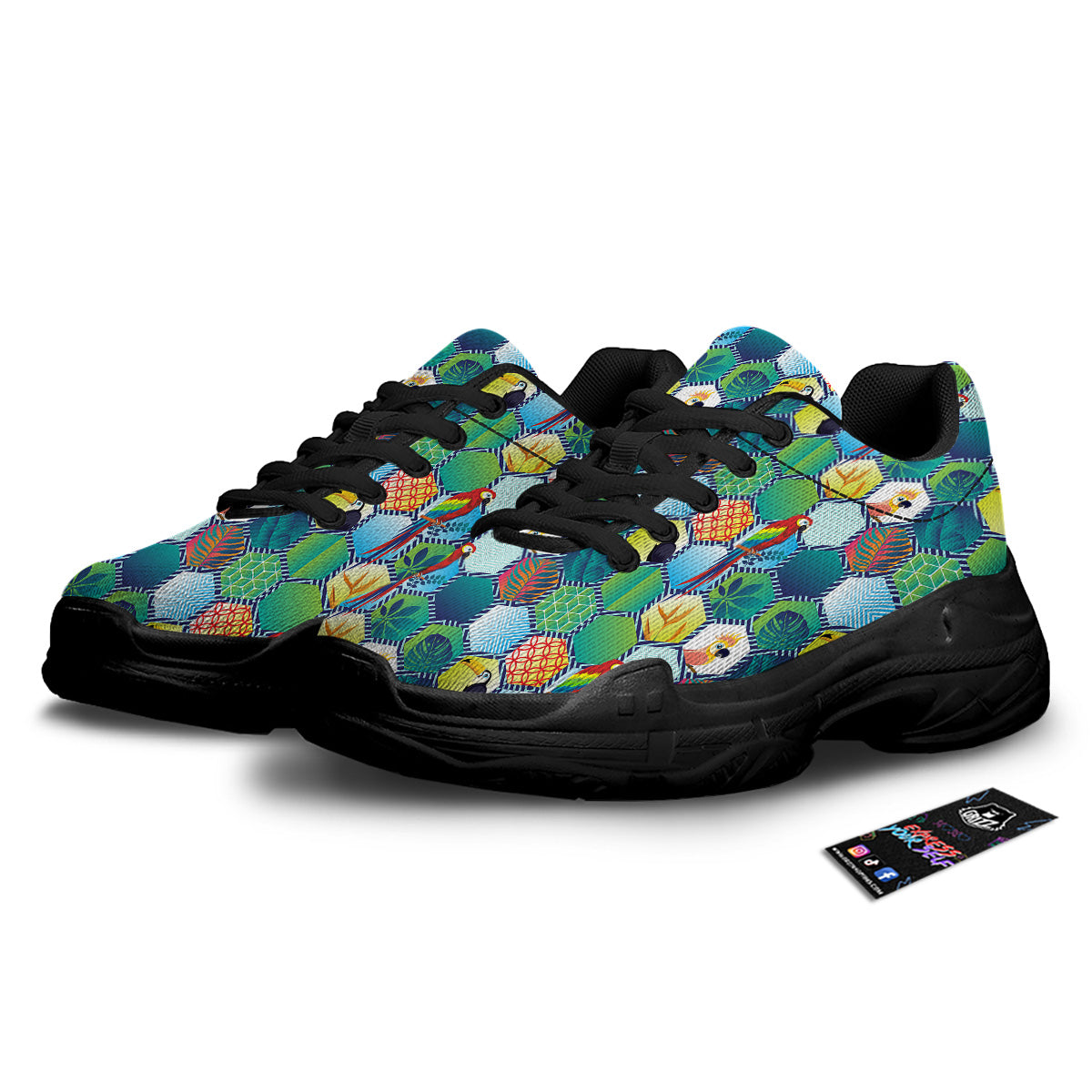 Tropical Exotic Hawaii Art Print Pattern Black Chunky Shoes-grizzshop