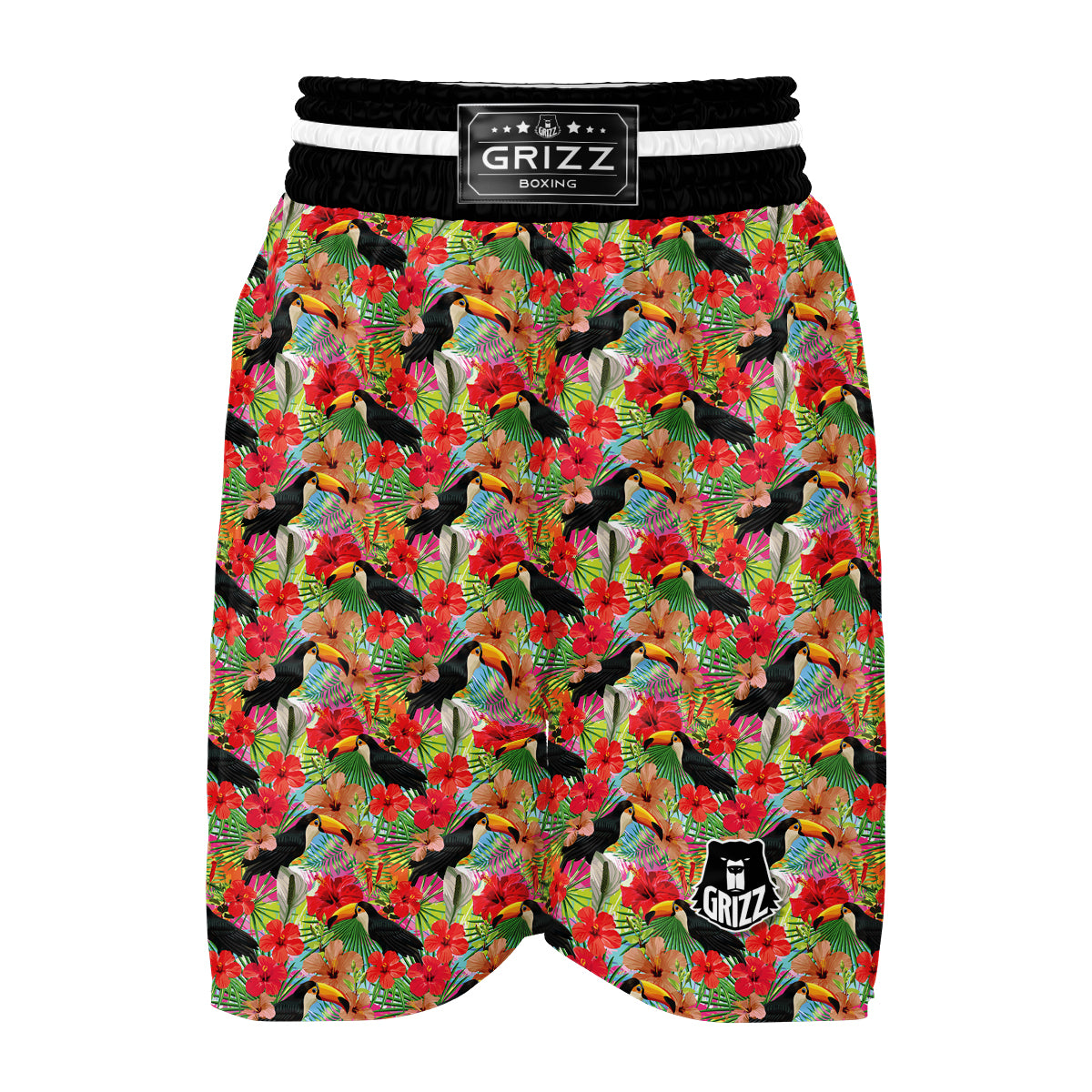 Tropical Exotic Hibiscus Bird Boxing Shorts-grizzshop