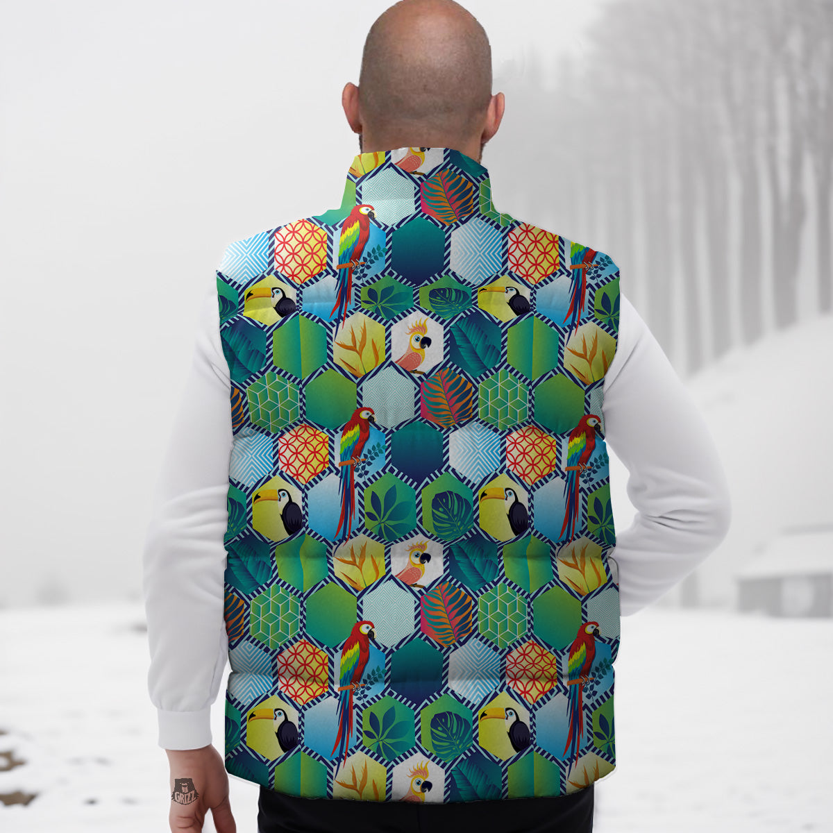 Tropical Flamingo Hawaiian Floral Pattern Print Down Vest-grizzshop