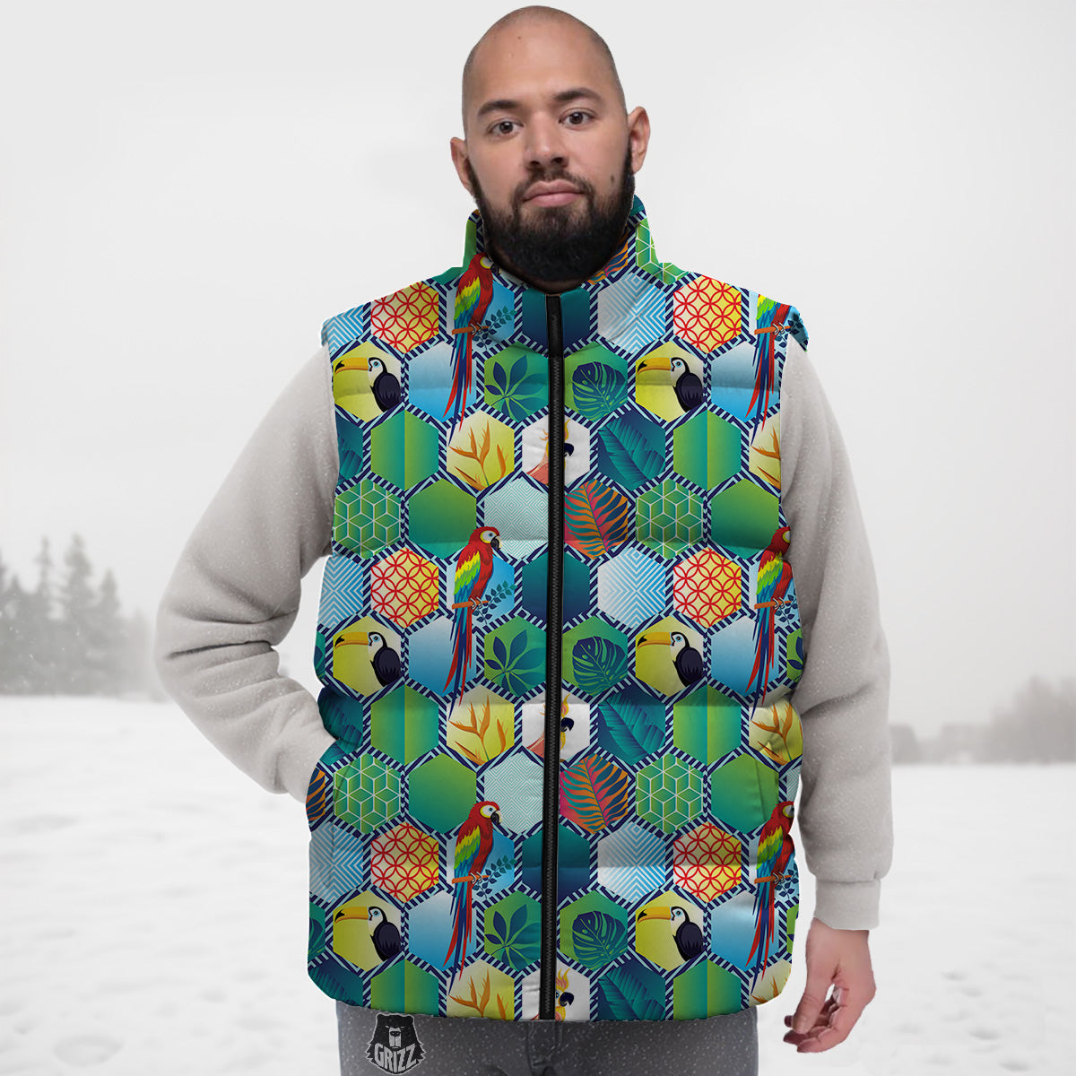 Tropical Flamingo Hawaiian Floral Pattern Print Down Vest-grizzshop