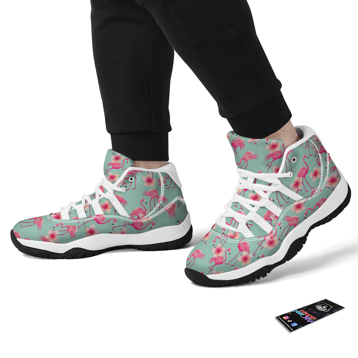 Tropical Flamingo Hibiscus Hawaiian Floral Pattern Print White Bball Shoes-grizzshop