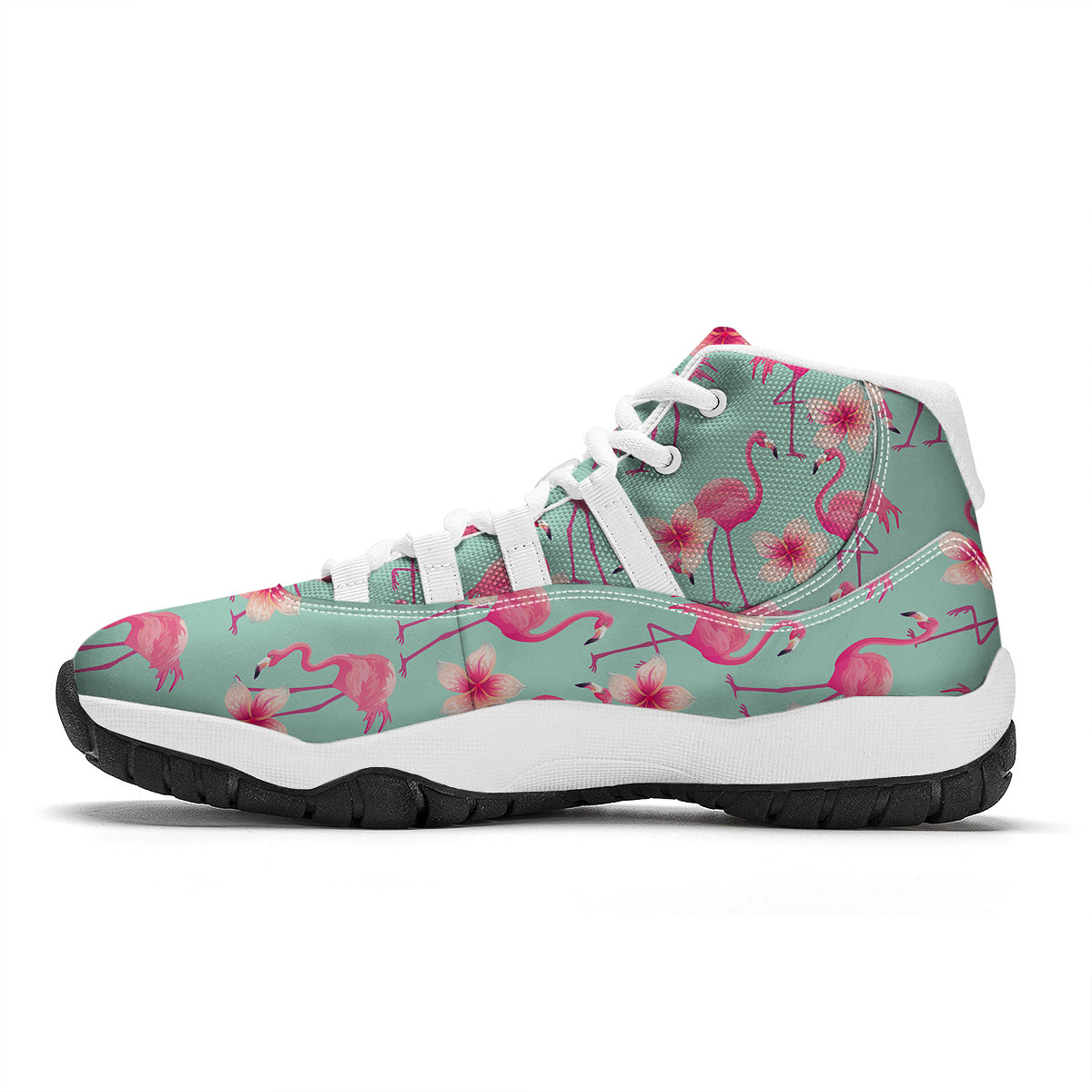 Tropical Flamingo Hibiscus Hawaiian Floral Pattern Print White Bball Shoes-grizzshop