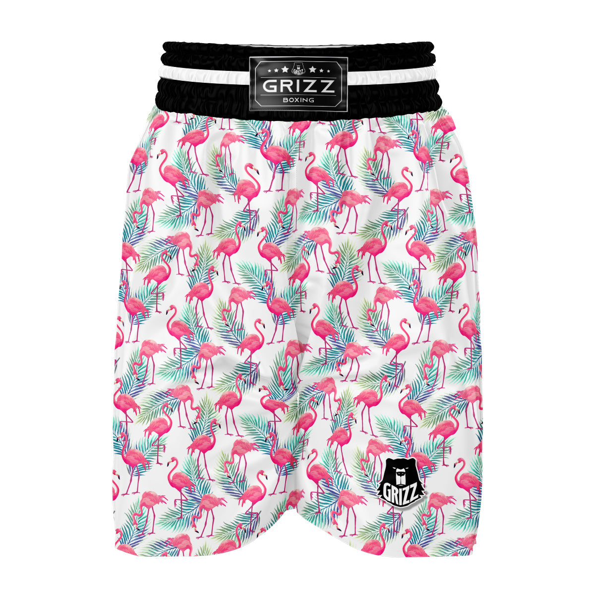 Tropical Flamingo Palm Leaf Boxing Shorts-grizzshop