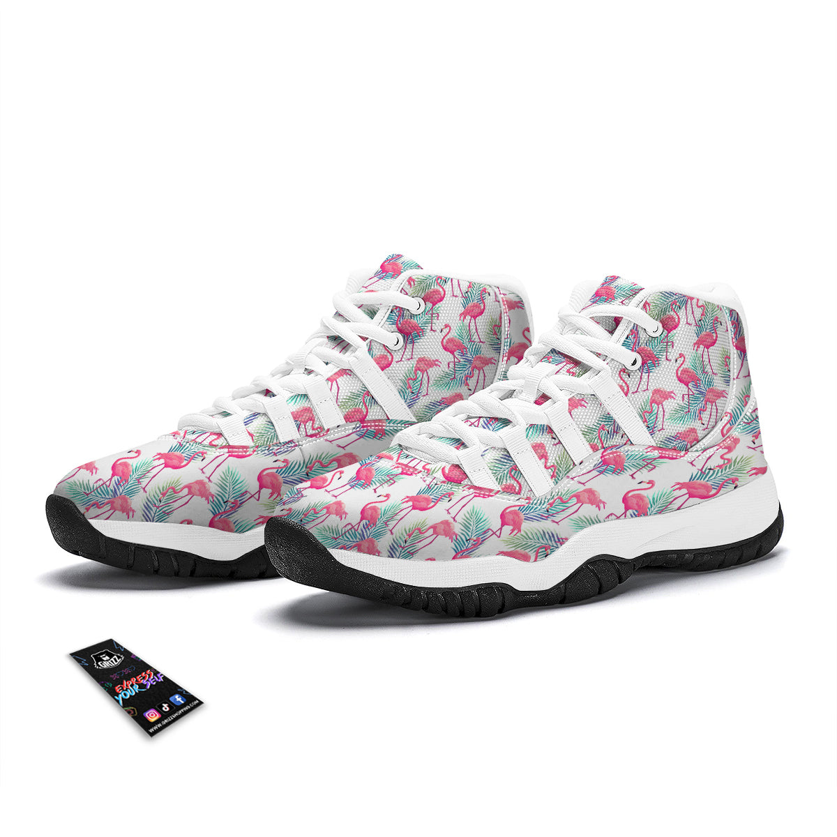 Tropical Flamingo Palm Leaf White Bball Shoes-grizzshop