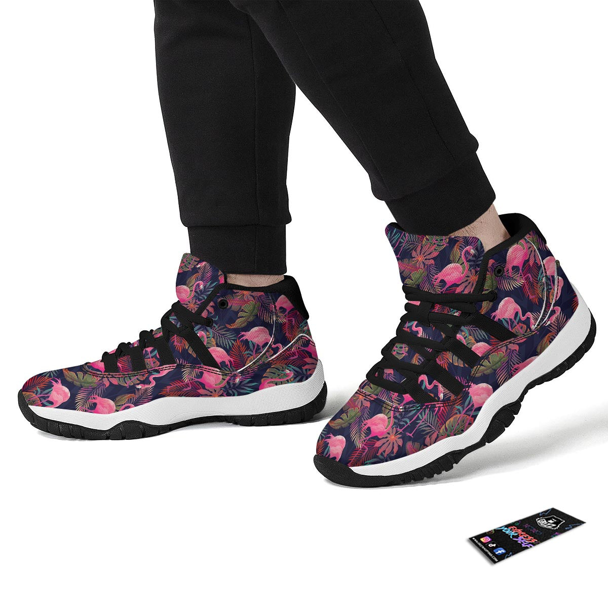 Tropical Flamingo Palm Leaves Hawaiian Floral Pattern Print Black Bball Shoes-grizzshop