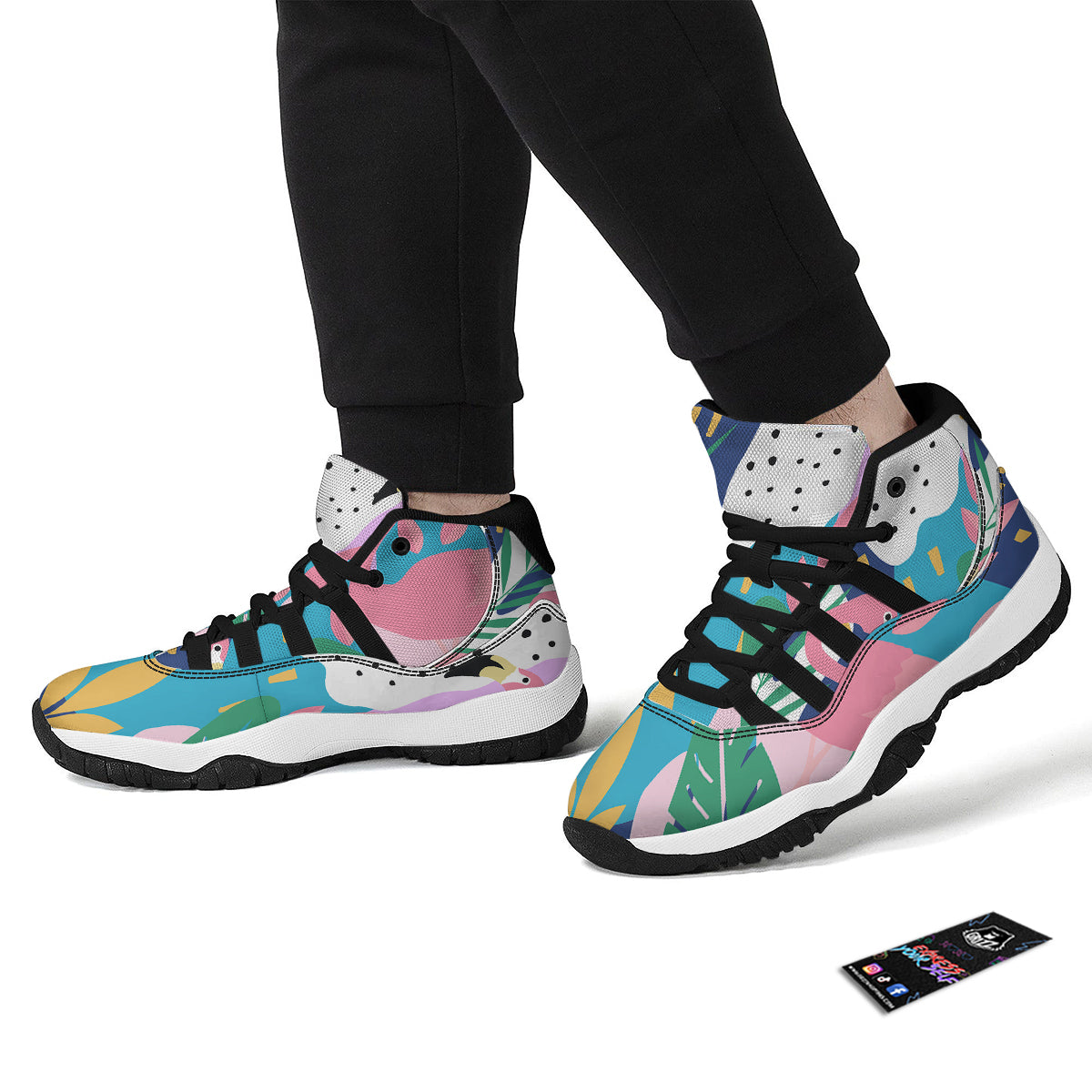 Tropical Flamingo Palm Leaves Hawaiian Pattern Print Black Bball Shoes-grizzshop