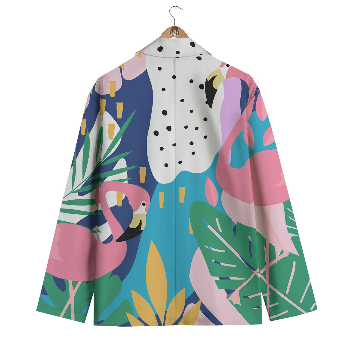 Tropical Flamingo Palm Leaves Hawaiian Pattern Print Men's Blazer-grizzshop