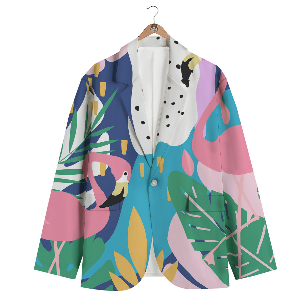 Tropical Flamingo Palm Leaves Hawaiian Pattern Print Men's Blazer-grizzshop