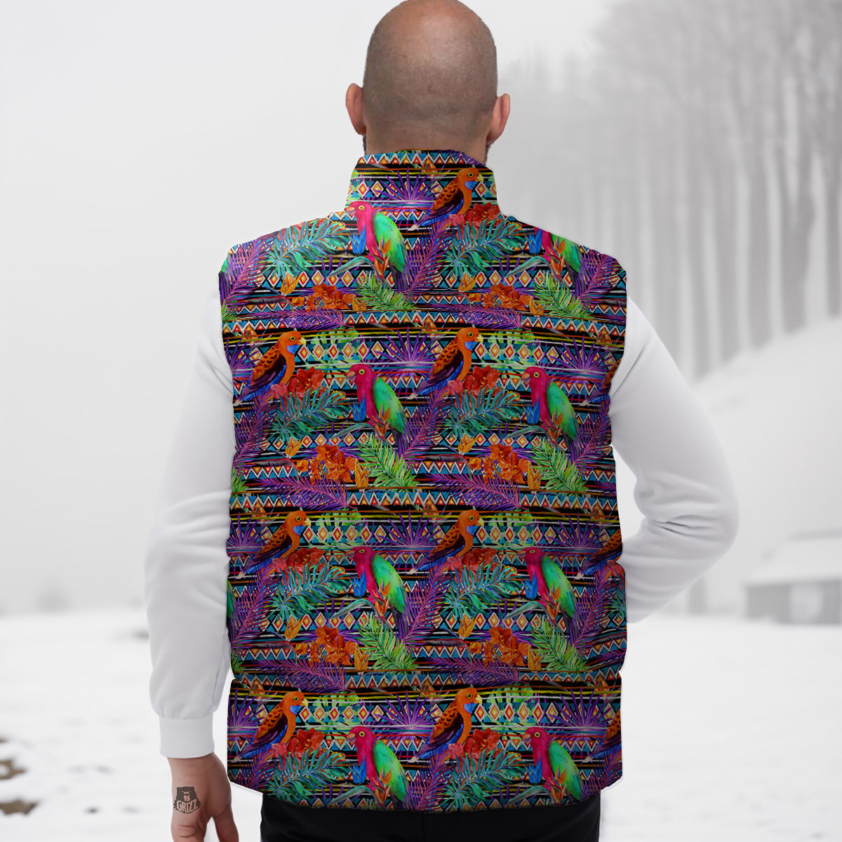 Tropical Floral Hawaiian Palm Leaves Pattern Print Down Vest-grizzshop