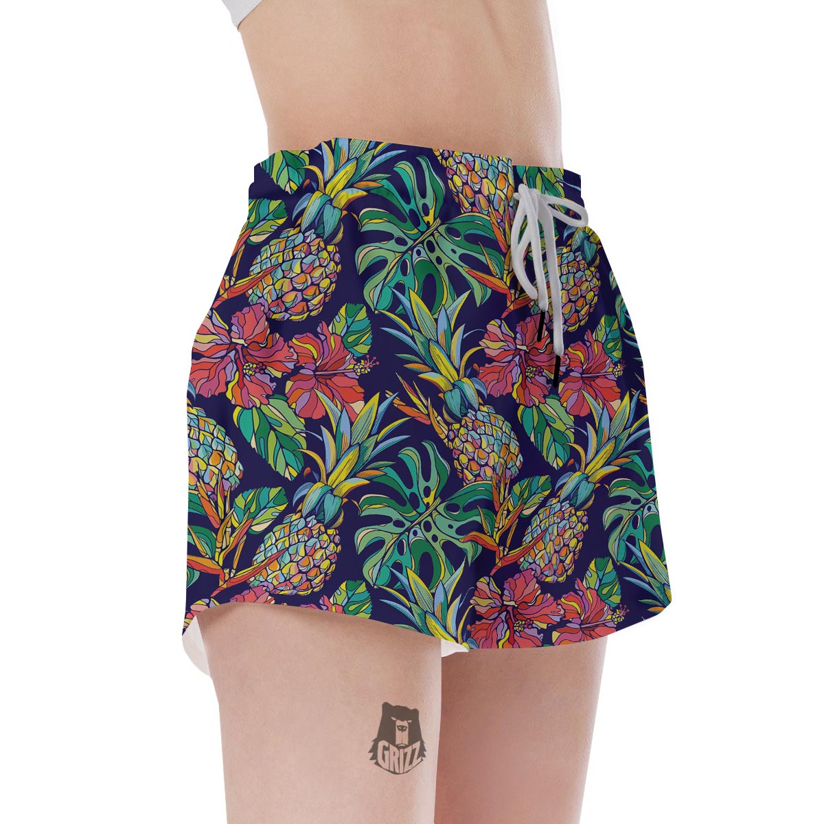 Tropical Floral Pineapple Print Women's Shorts-grizzshop