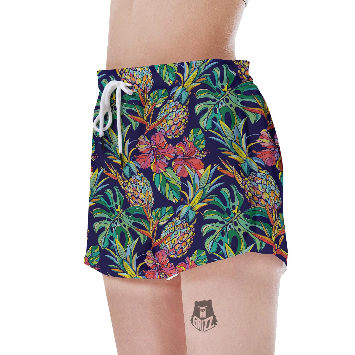 Tropical Floral Pineapple Print Women's Shorts-grizzshop