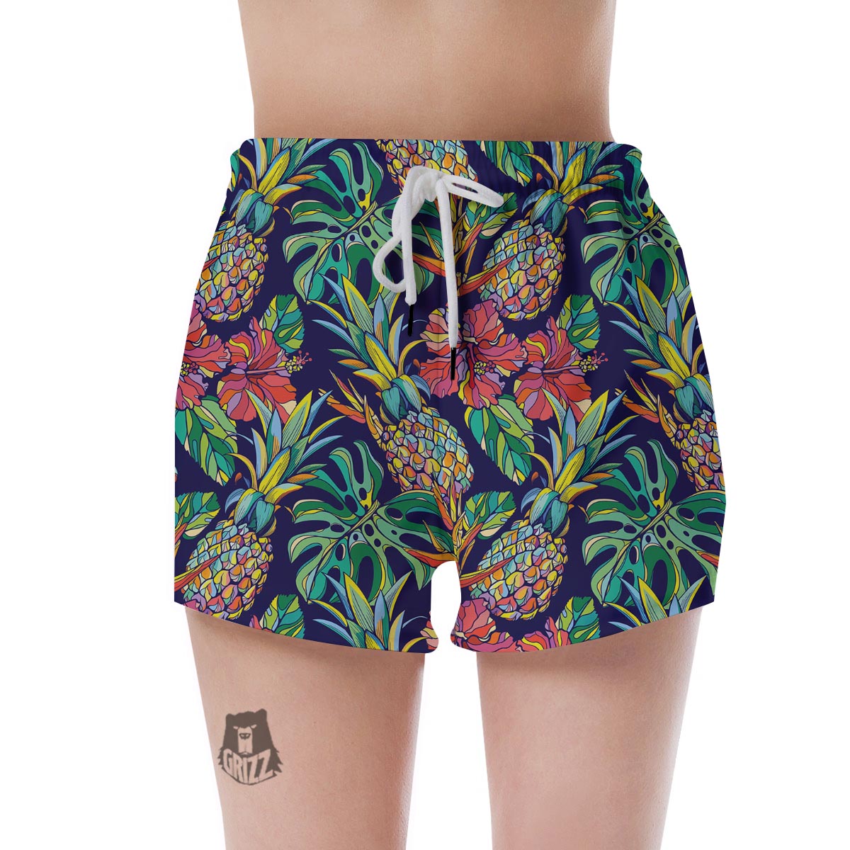 Tropical Floral Pineapple Print Women's Shorts-grizzshop