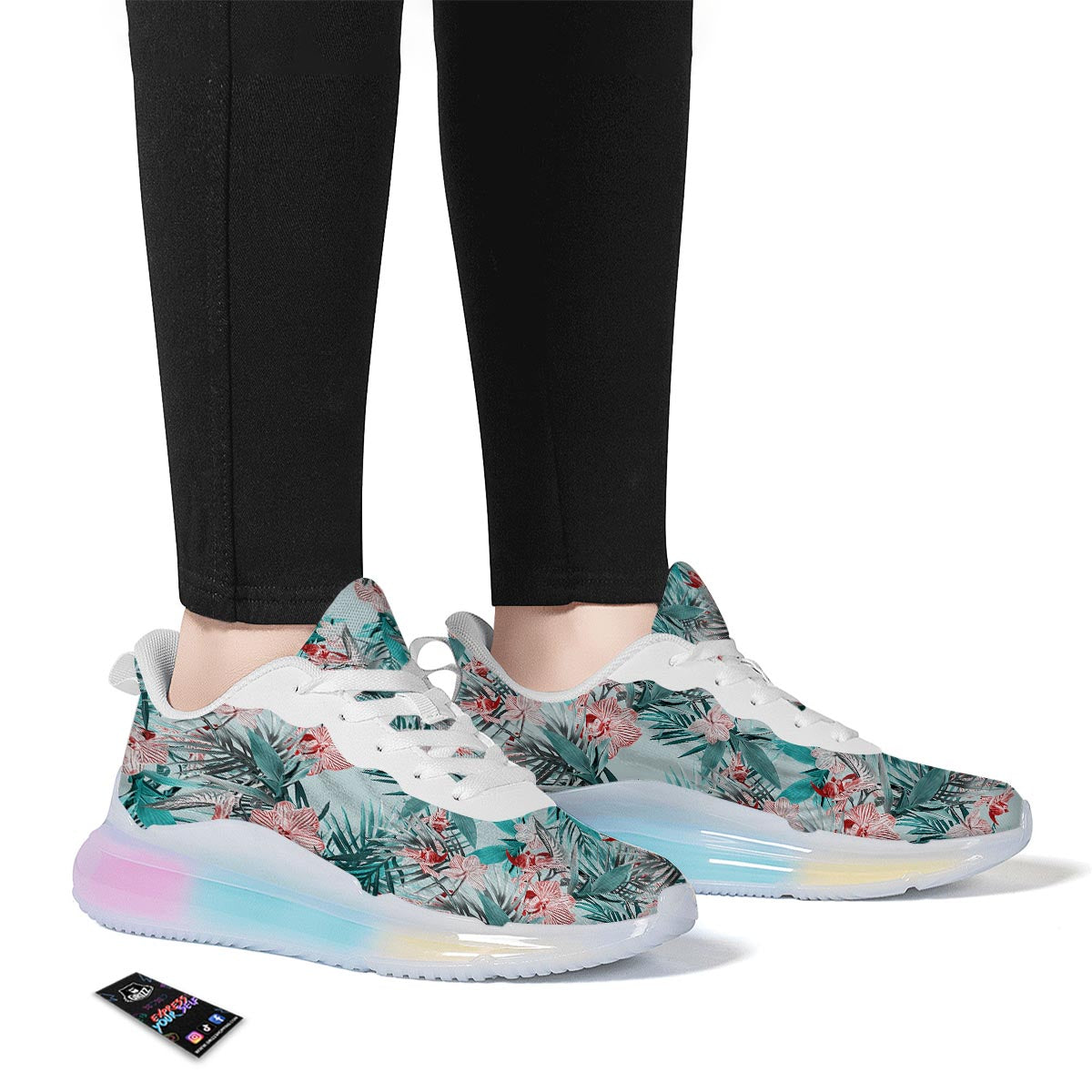 Tropical Floral Pink And Teal Print Pattern Running Sneakers-grizzshop