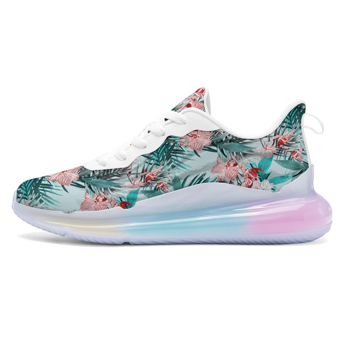 Tropical Floral Pink And Teal Print Pattern Running Sneakers-grizzshop