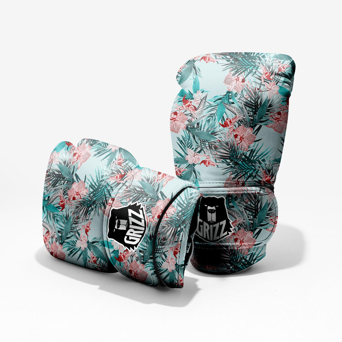 Tropical Floral Pink And Teal Print Pattern Sparring Gloves-grizzshop