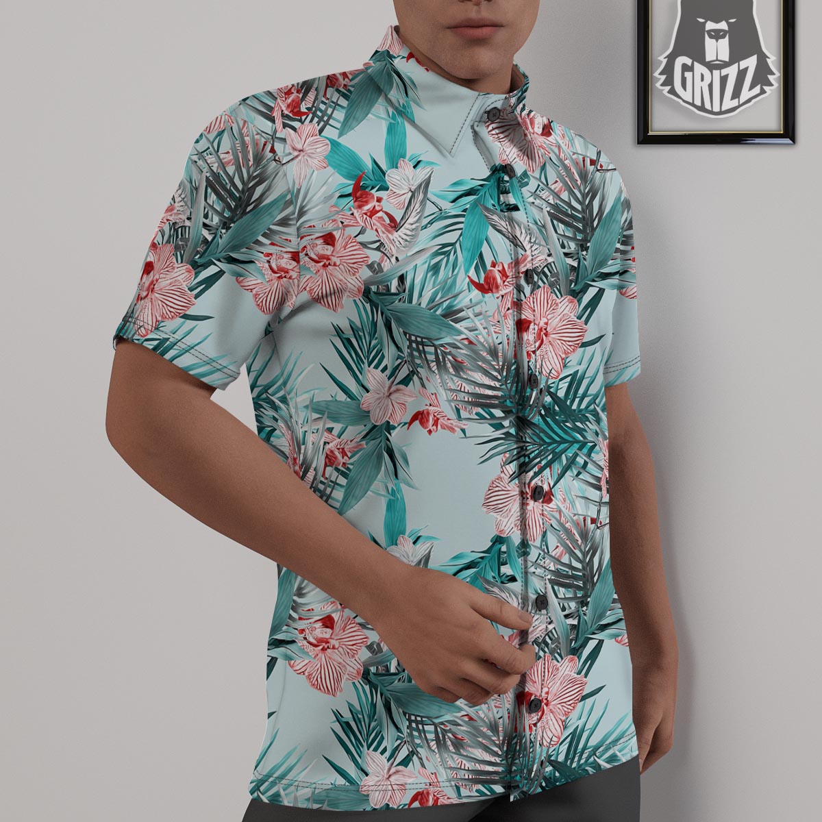 Tropical Floral Pink And Teal Print Pattern Untucked Shirts-grizzshop